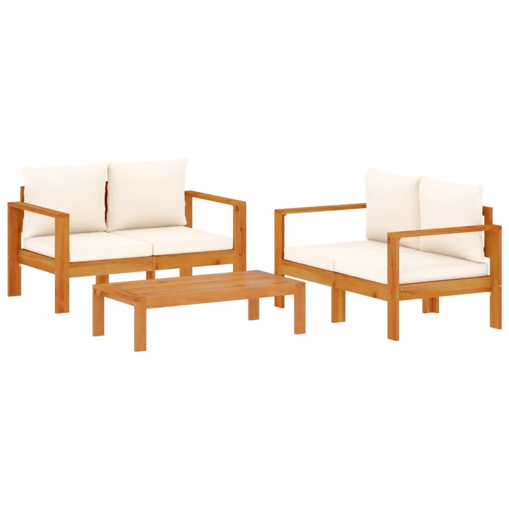 Set Divano da Giardino 3pz con Cuscini Legno Massello di Acacia