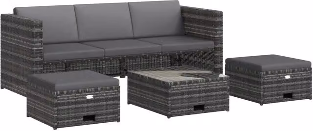 Set Divani da Giardino 4 pz | Set Salotto da Giardino con Cuscini in Polyrattan Grigio