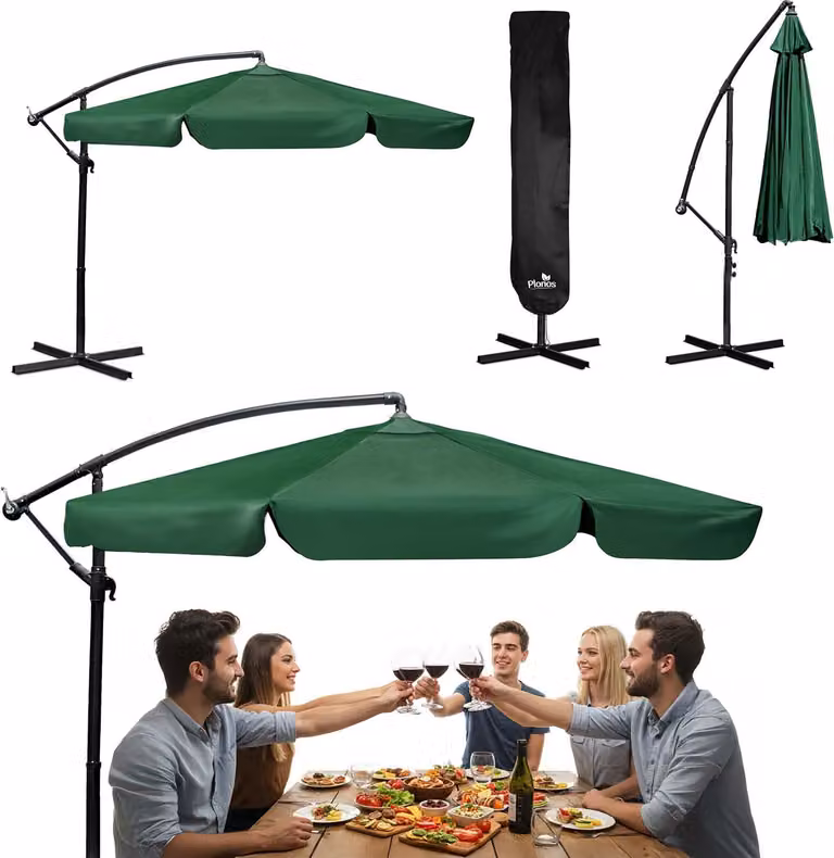 Ombrellone da giardino pieghevole a 6 segmenti da 350 cm con copertura Plonos PL-880