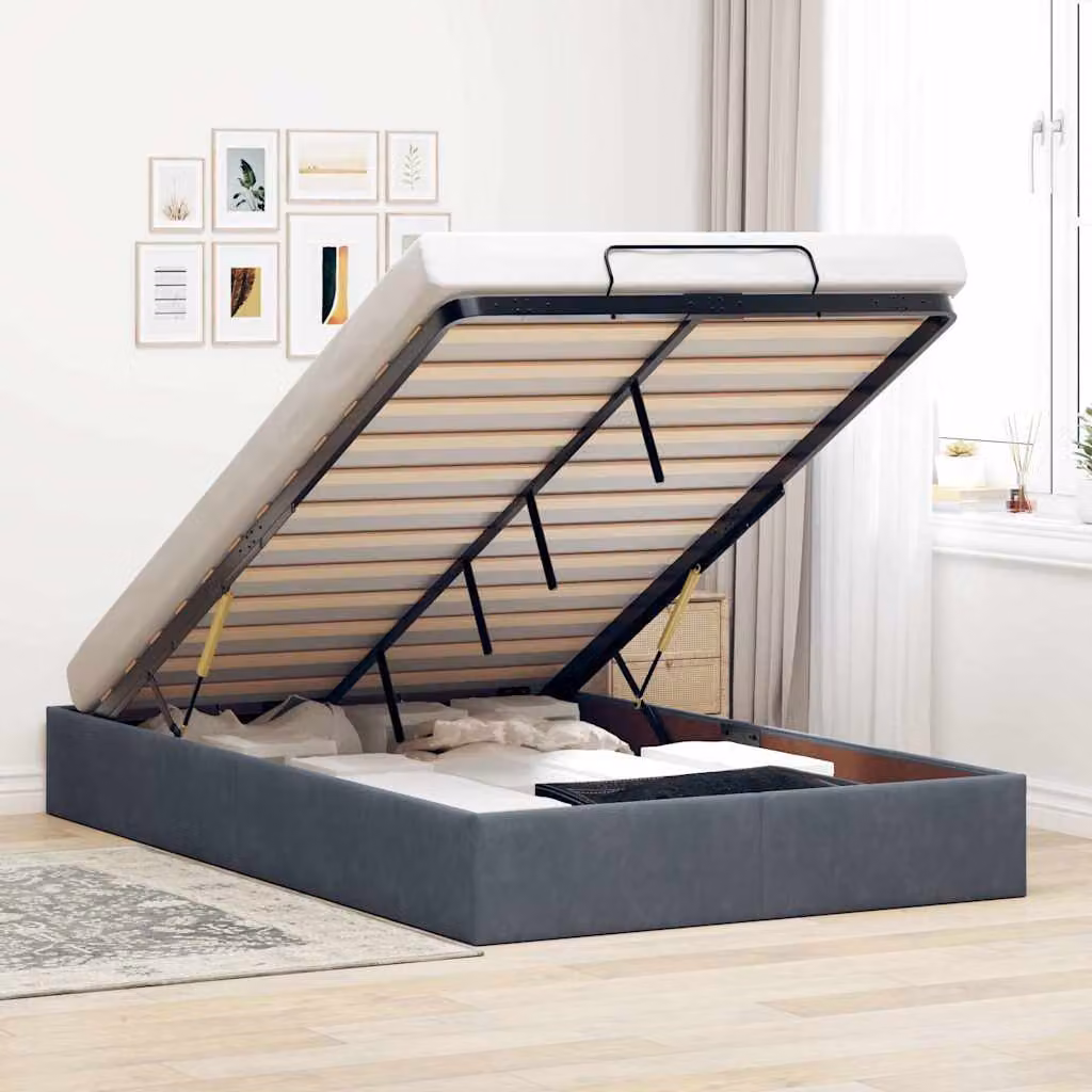 Struttura Letto con Contenitore Lift Up vidaXL in Velluto Grigio L: 120 cm, P: 200 cm, H: 280 cm