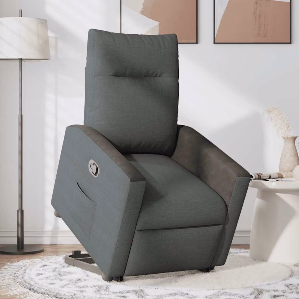 vidaXL Poltrona Alzapersona Reclinabile Grigio Scuro in Tessuto
