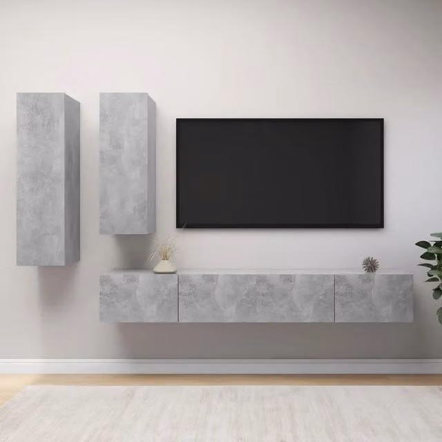 Set di Mobili Porta TV 4 pz-Set di 4 Credenza per TV Grigio Cemento in Legno Multistrato 286548