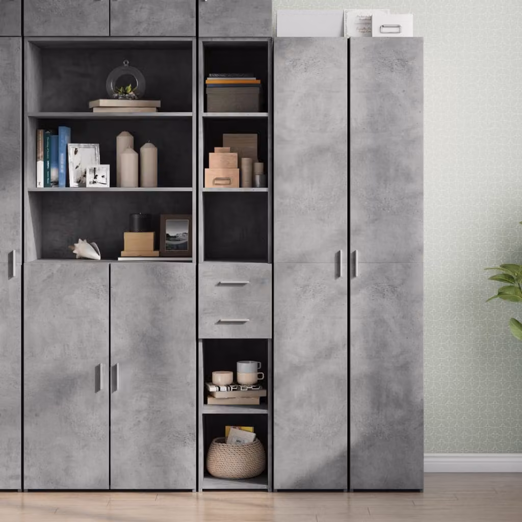 Credenza moderna vidaXL in legno multistrato e MDF, colore grigio cemento, L/P/H: 30 x 42,5 x 185 cm