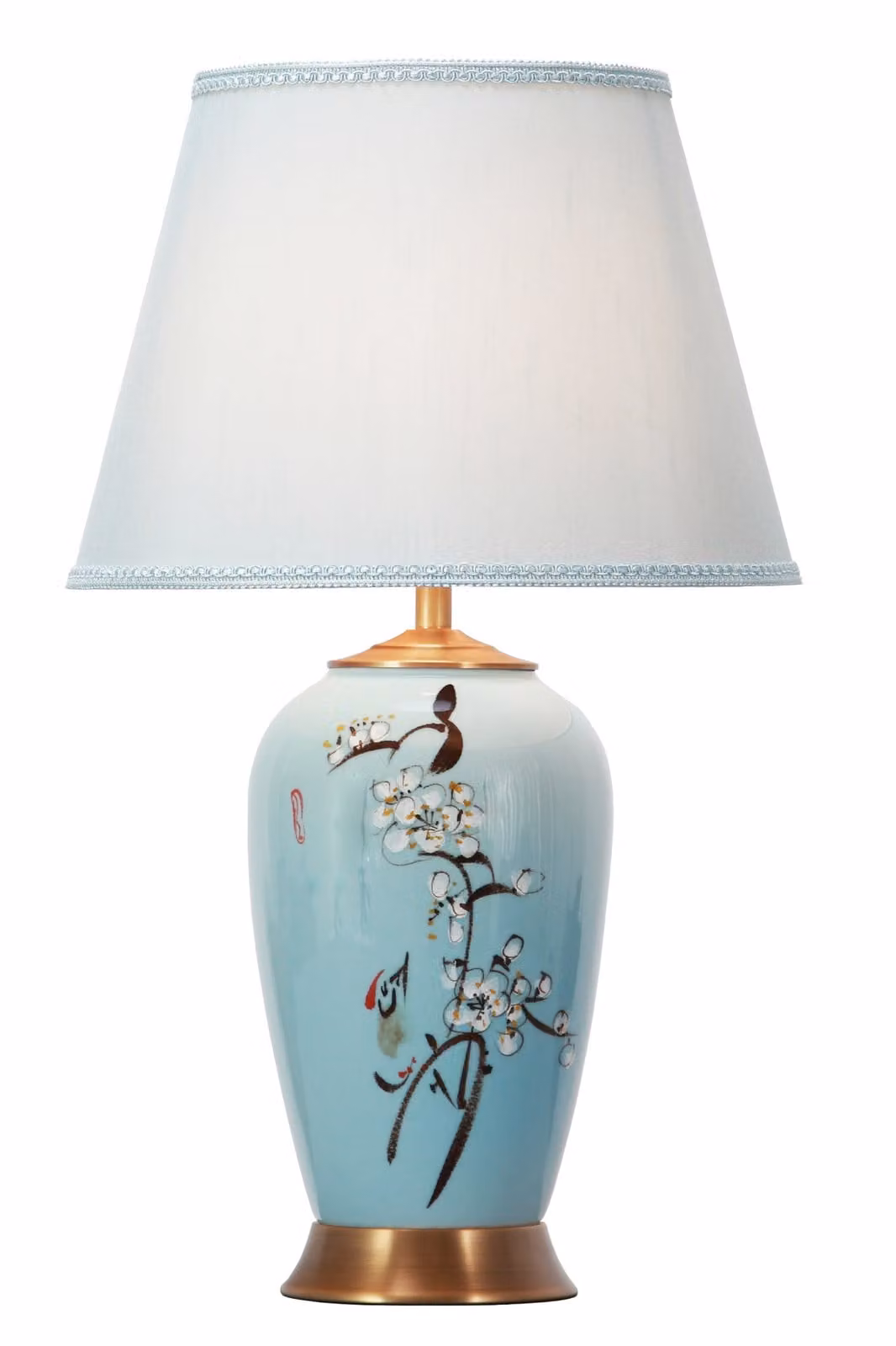 Fine Asianliving Lampada da tavolo cinese in porcellana con paralume E27 Lampada da tavolo orientale in Vetroceramica Lampade da comodino camera da letto soggiorno