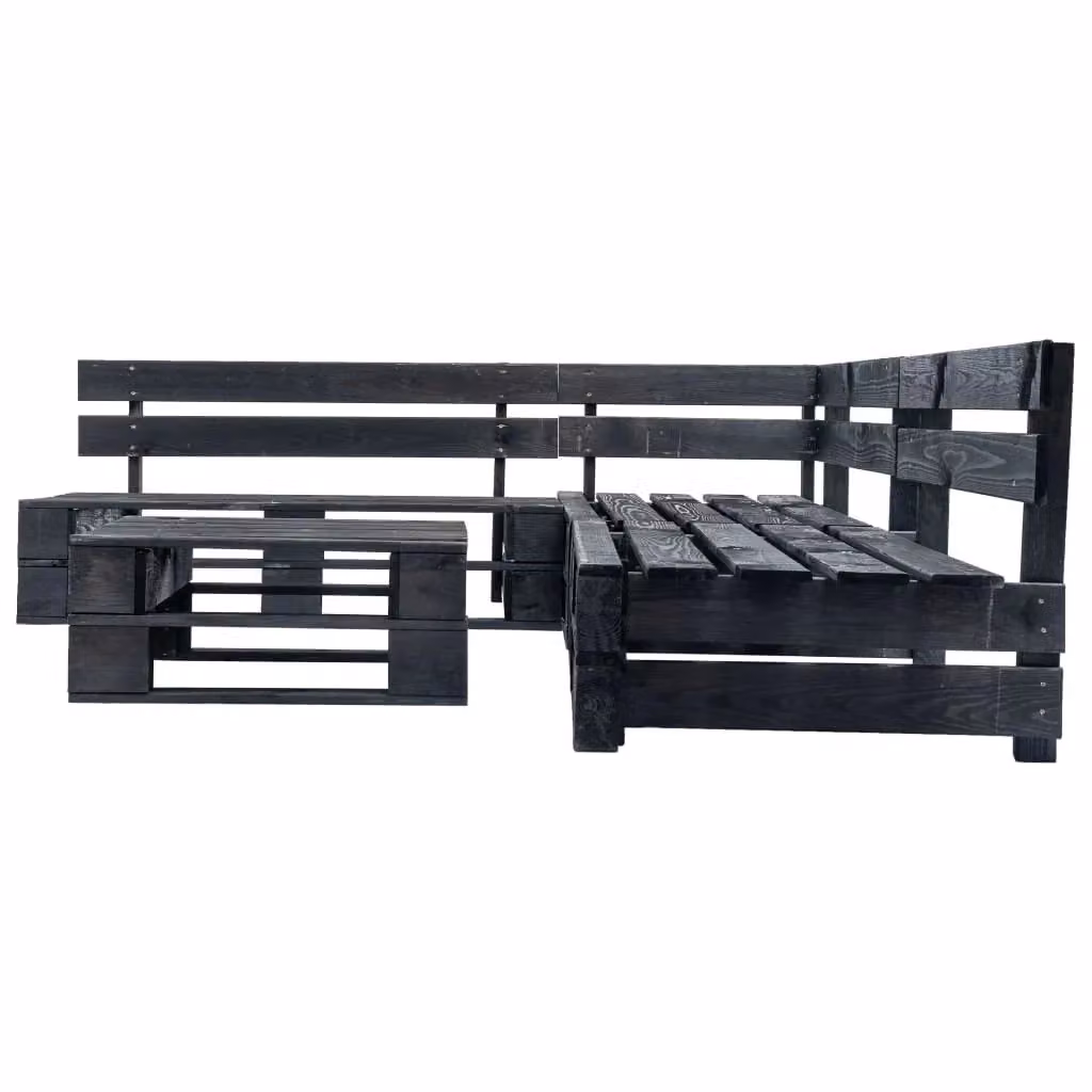Set di mobili da giardino Outsunny in legno di pino nero con cuscini, composto da 4 pezzi con divano angolare, tavolino da caffè e pouf per esterno o soggiorno – 2