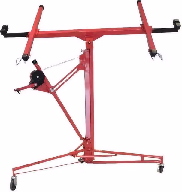 Sollevatore per pannelli professionale EGLEMTEK rosso, alzalastre per cartongesso pieghevole con portata 68 kg e altezza regolabile da 140 a 350 cm