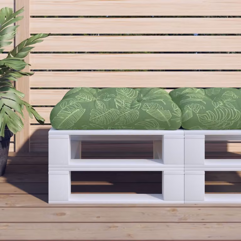 Cuscino per Pallet vidaXL con Motivo a Foglie Verde, L 60 cm x P 60 cm x H 12 cm, in Poliestere Idrorepellente e Resistente ai Raggi UV