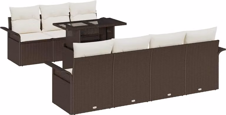 Set Divano da Giardino con cuscino 8 pcs Marrone Poly Rattan