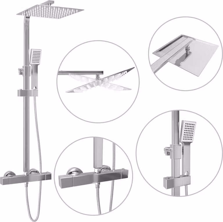 Set per Doccia a Doppio Soffione con Termostato Acciaio Inox