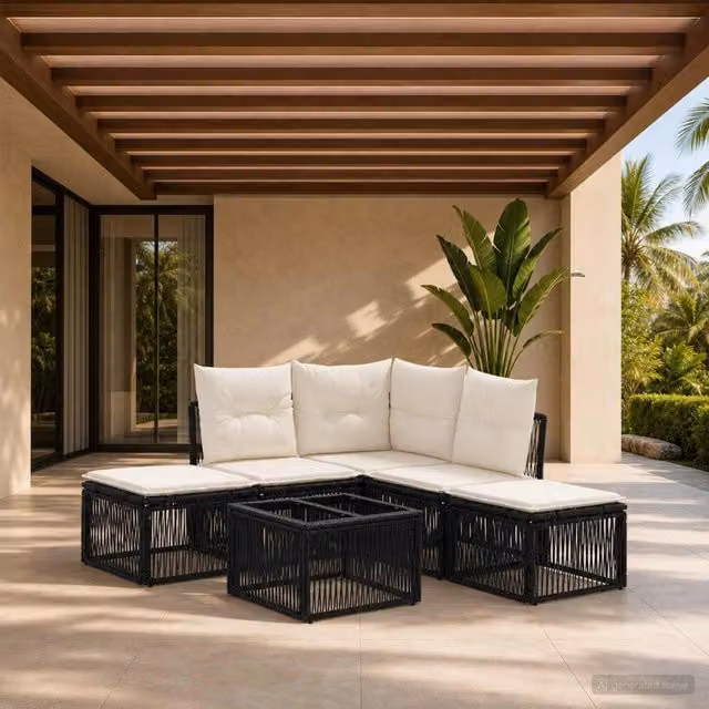 Set Divano da Giardino Moderno vidaXL a Forma di L Nero con 6 Pezzi e Cuscini Inclusi – 1