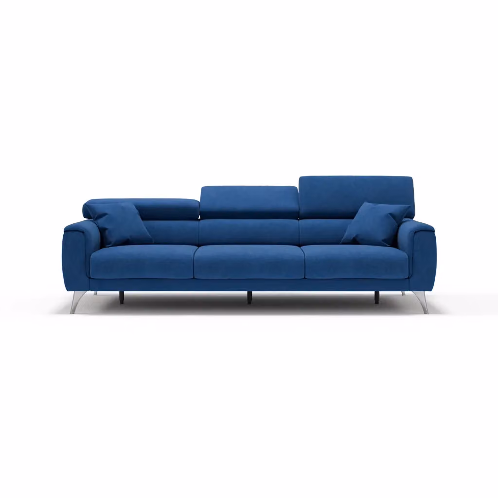 Divano Caravaggio Divani.Store blu con 3 sedute allungabili indipendenti e poggiatesta reclinabili in tessuto impermeabile L: 244 cm – 2