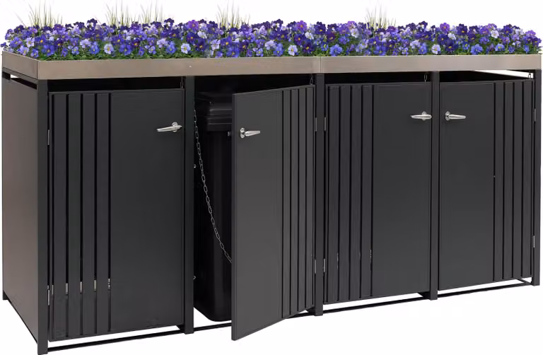 copri cestino a 4 scomparti HWC-O67, cestino con fioriera, metallo 125x260x84cm 95kg ~ antracite