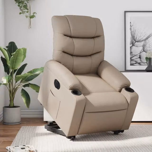 vidaXL Poltrona Alzapersona Reclinante Elettrica in Similpelle Cappuccino con Supporto per Senior – 1