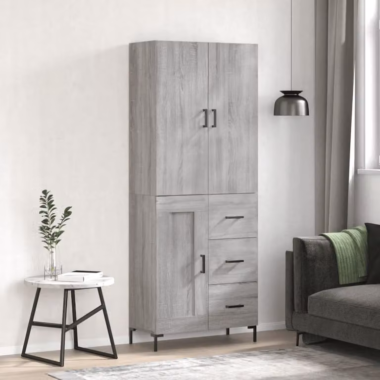 Credenza moderna vidaXL in legno e metallo, colore grigio, L: 69,5 cm, P: 34,0 cm, H: 180,0 cm