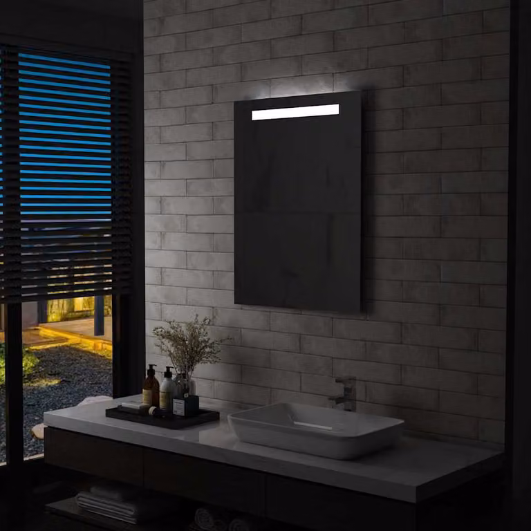 Specchio da parete con LED vidaXL moderno in vetro e metallo, L: 60 cm, H: 80 cm