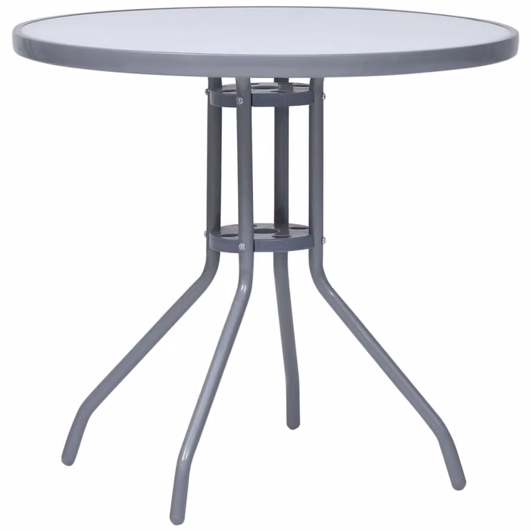 The Living Store Tavolo da giardino grigio chiaro 80 cm in acciaio e vetro