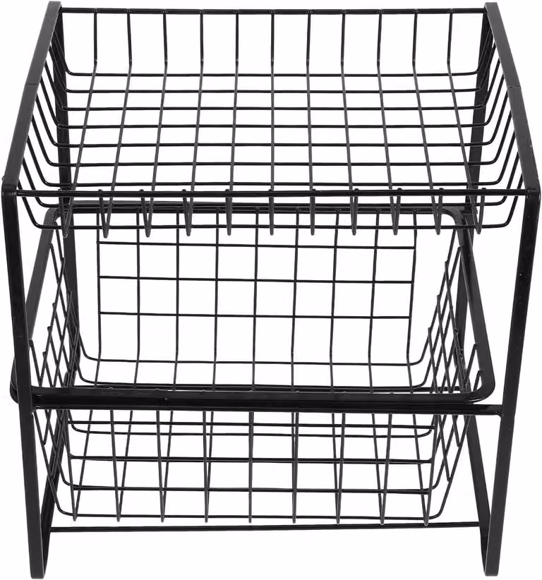 Organizzatore in metallo per la cucina, con due ripiani, ripiano estraibile per l'armadietto sotto il lavello, facile da montare e pratico sistema di organizzazione