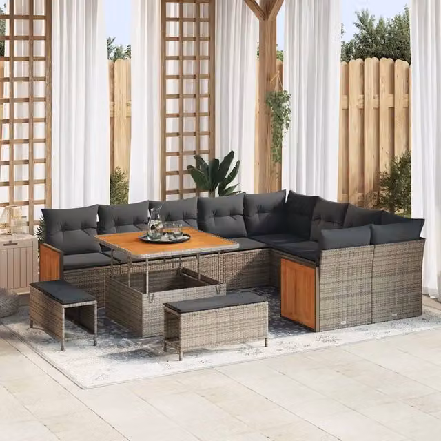 Set Divano da Giardino vidaXL a forma a U con 13 pezzi, Grigio