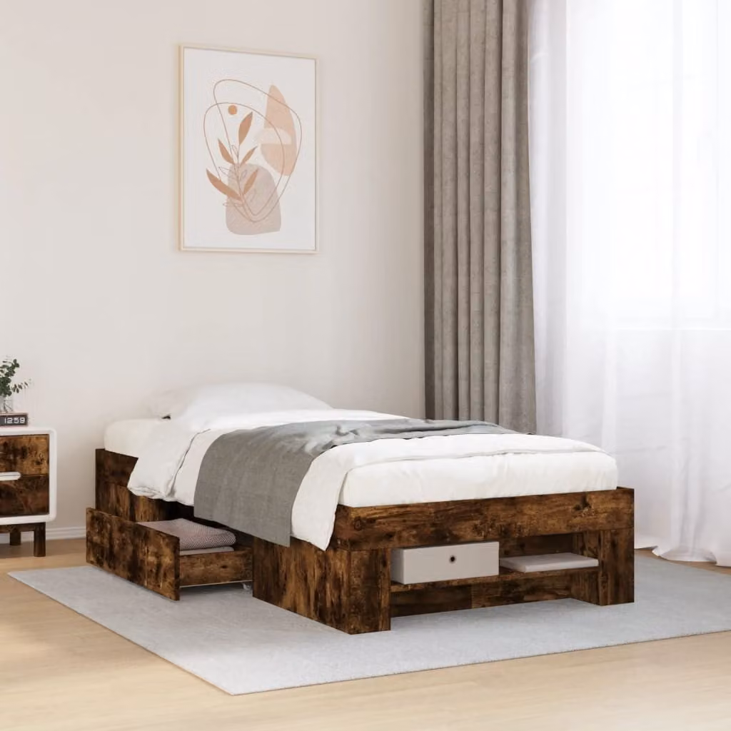Giroletto senza materasso vidaXL in legno color rovere fumo L: 193 cm, P: 78 cm, H: 33 cm – 1
