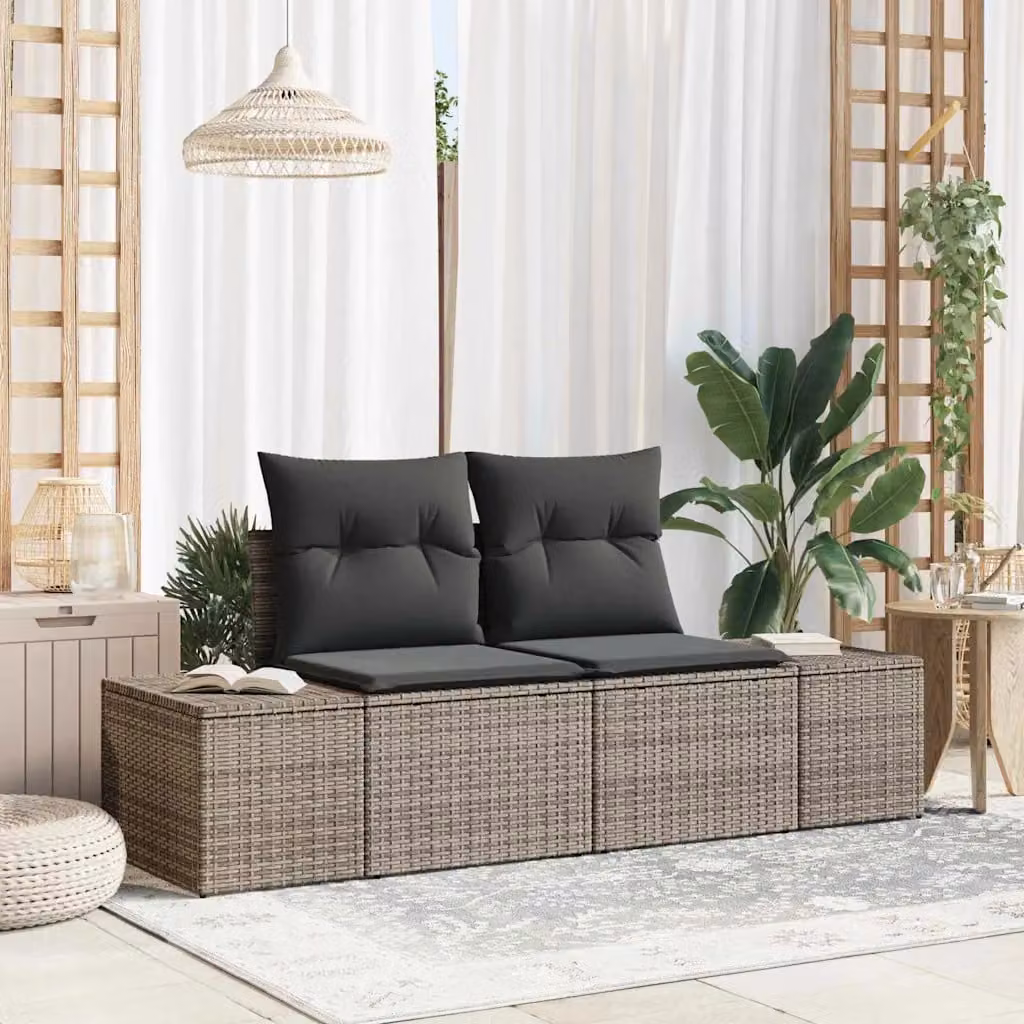 Divano da giardino moderno vidaXL in polyrattan grigio con cuscini, L: 184 cm, P: 62 cm, H: 69 cm