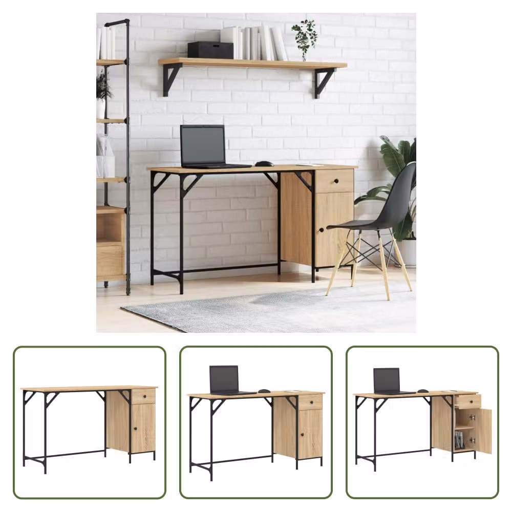 The Living Store Scrivania per computer in rovere Sonoma 131x48x75 cm Materiale in legno