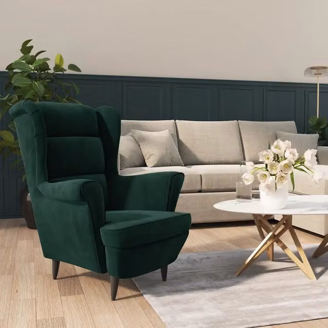 Poltrona moderna in velluto verde vidaXL con braccioli e seduta a tubolare – 1