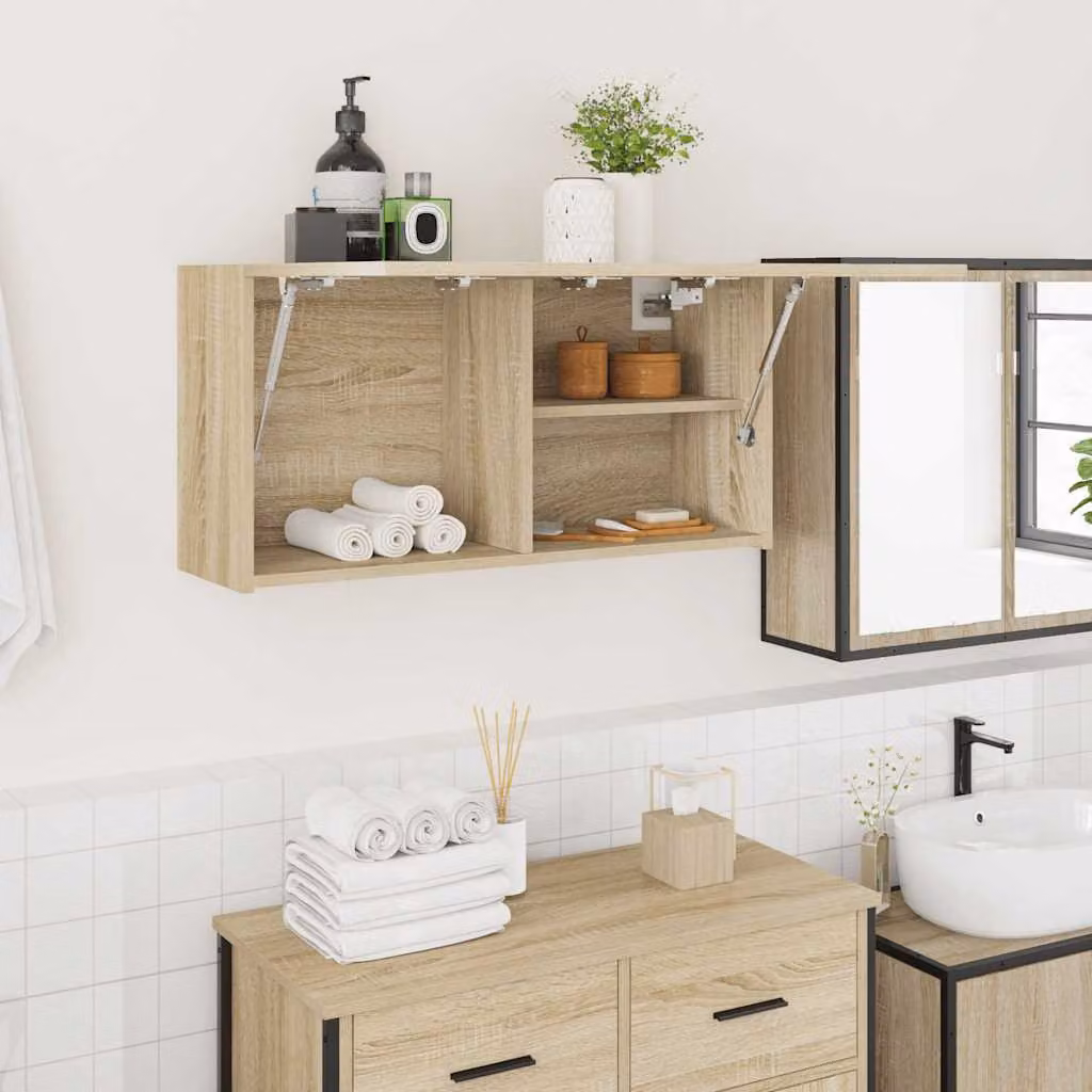 Mobile da bagno a parete vidaXL in legno Rovere Sonoma, L 80 x P 25 x H 40 cm