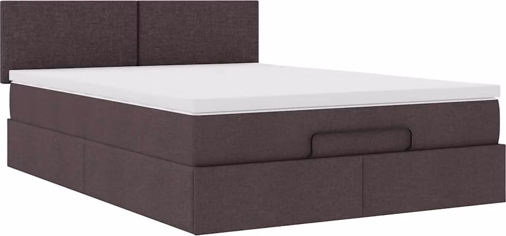 Pouf Letto con Materasso Marrone Scuro 140x190 cm in Tessuto