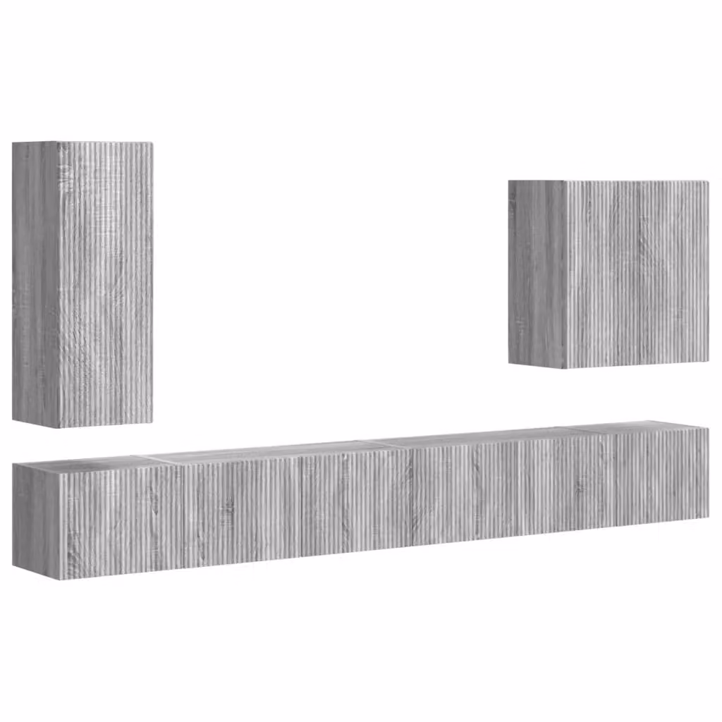 vidaXL Set di 6 Mobiletti da TV a Parete Moderni in MDF Grigio Opaco – 2