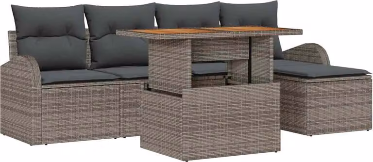 Set Divano da Giardino 6 pcs Grigio Poly Rattan