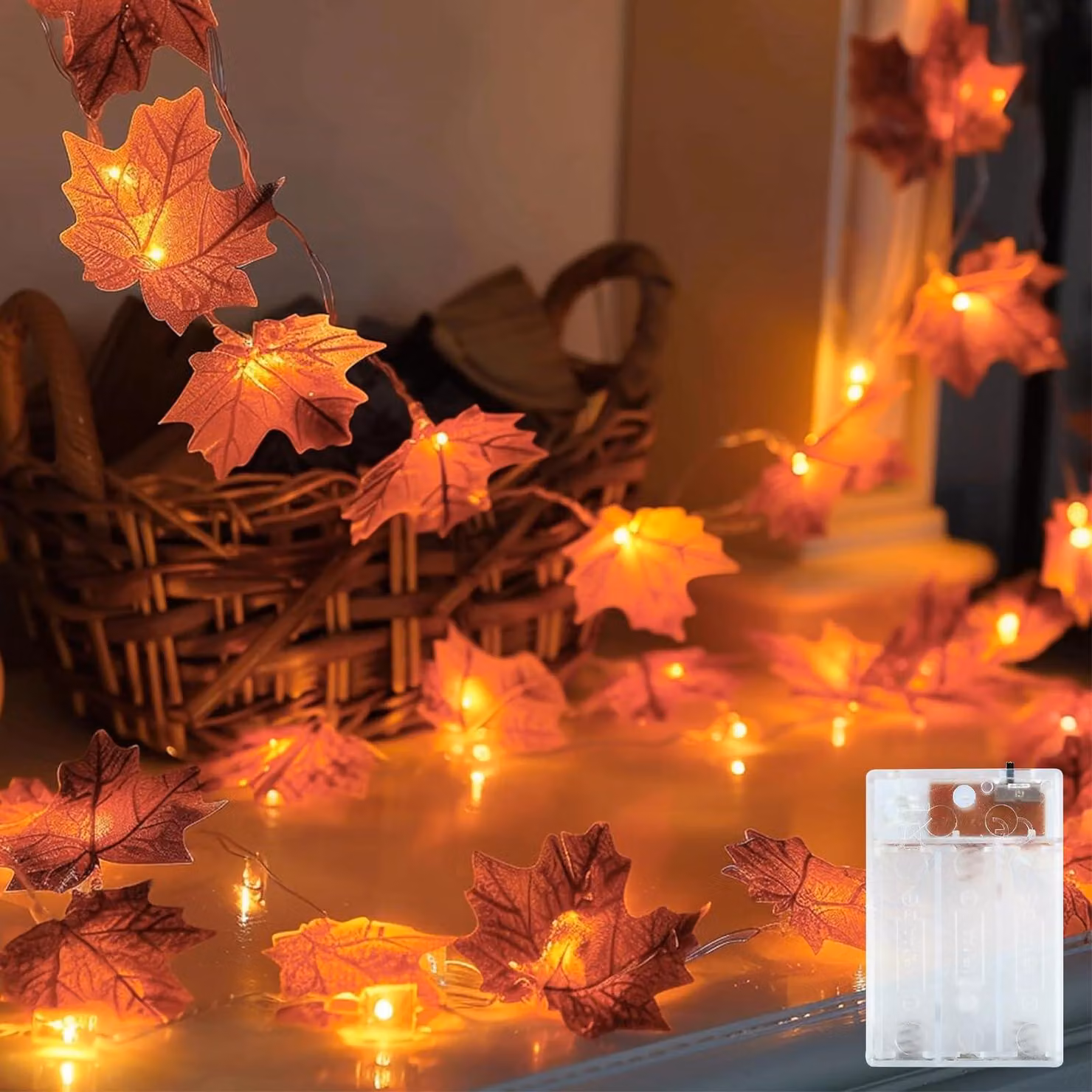 Catena luminosa a LED con foglie d'acero, 20 LED, 3 metri, alimentata a batteria