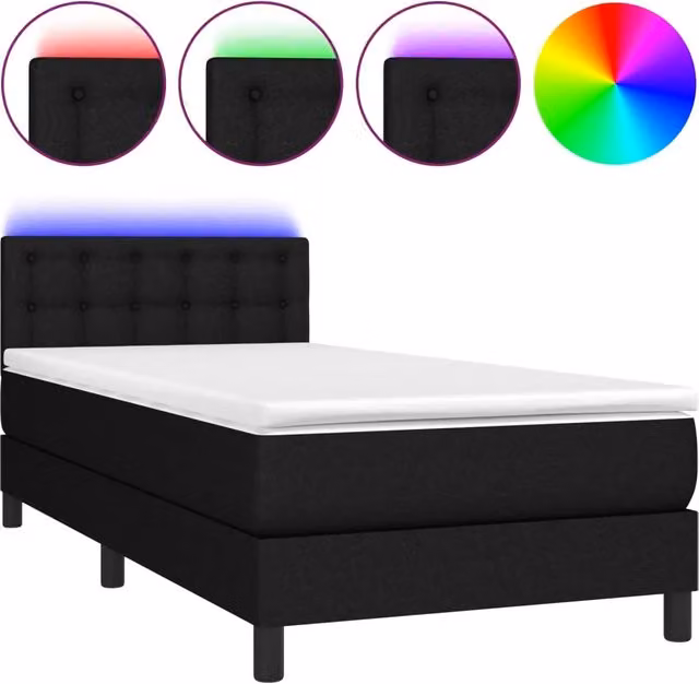 Letto singolo | Letto per adulti | Letto a Molle con Materasso e LED Nero 90x190 cm in Tessuto