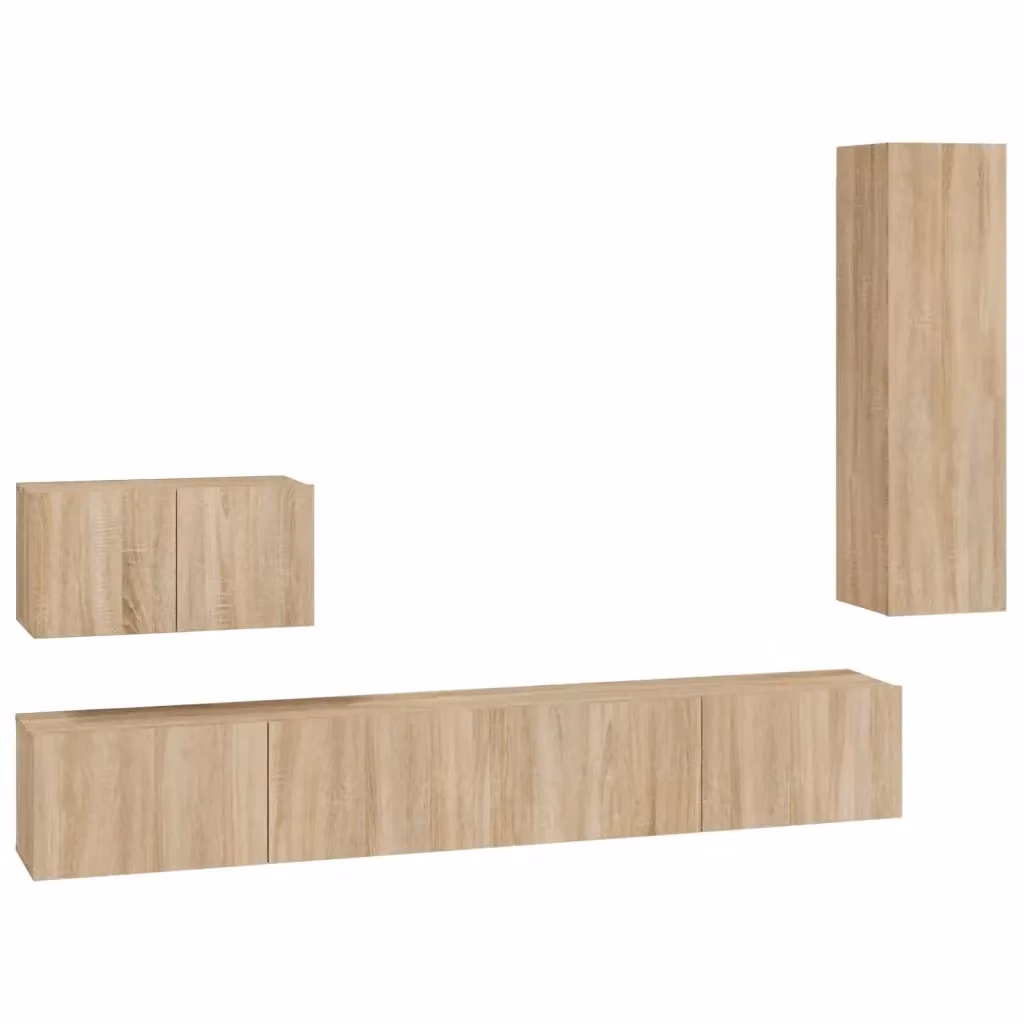 Set di Mobili Porta TV 4 pz vidaXL in Legno MDF Rovere, Colore Beige e Marrone – 2