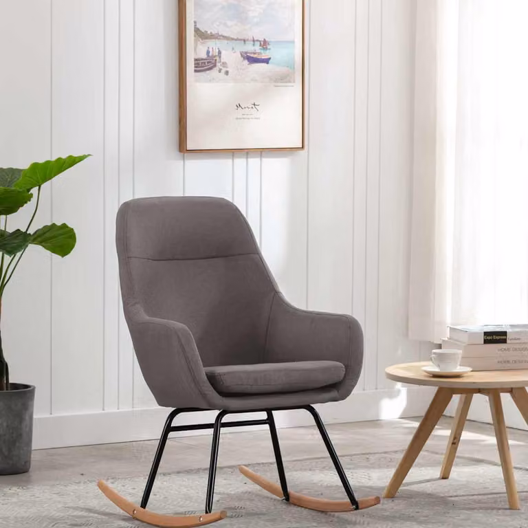 Sedia a dondolo vidaXL moderna in tessuto grigio chiaro con struttura in legno di faggio e metallo