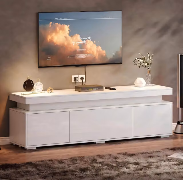 Mobile TV da terra 150 x 35 x 43 cm; 3 ante; LED e USB; bianco in truciolare