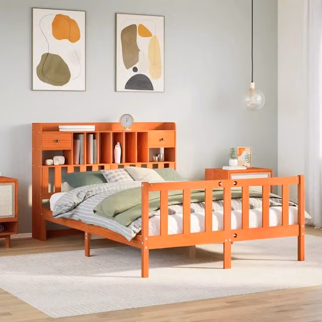Letto Libreria senza Materasso Marrone Cera 160x200 cm in Pino 3321763