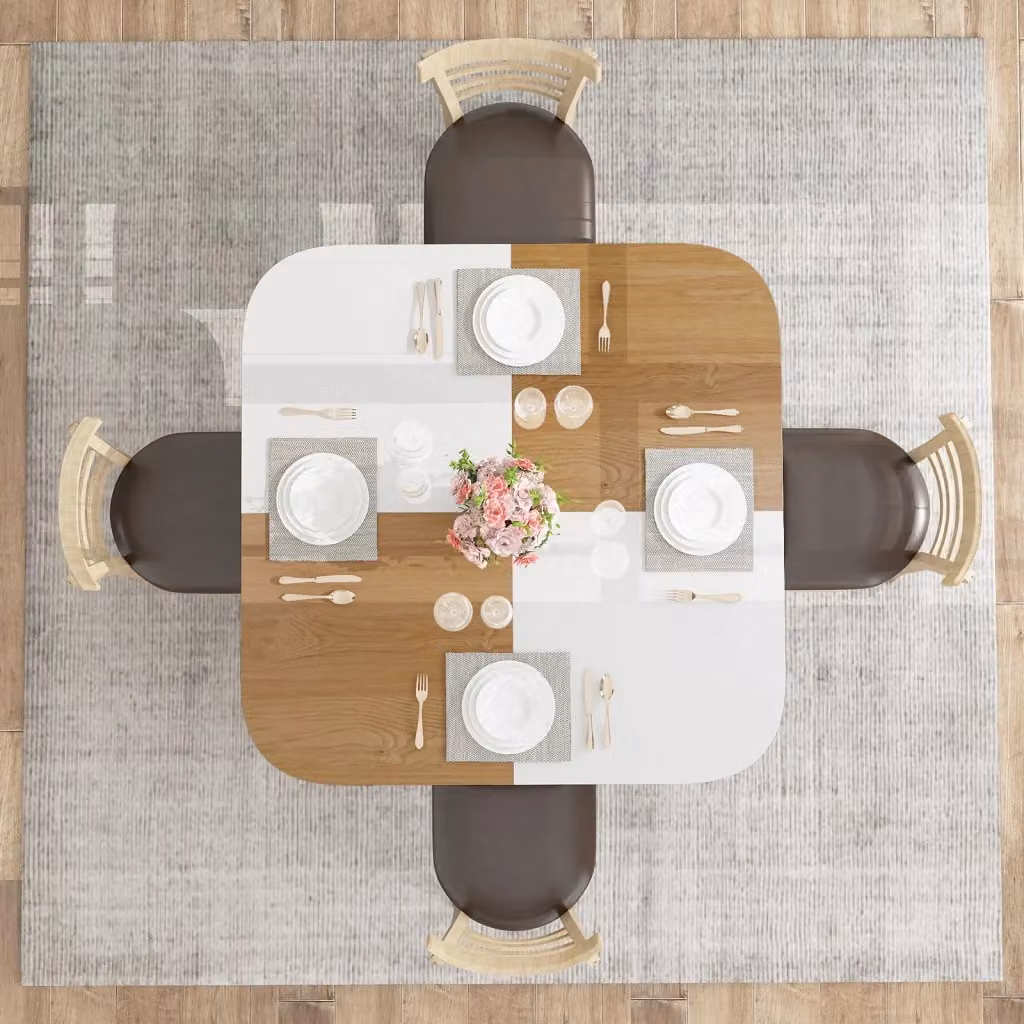 Tavolo da pranzo moderno quadrato con piano multicolore e scaffali a 2 livelli, L: 120 cm, P: 120 cm, H: 80 cm – 2