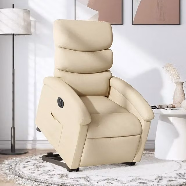 Poltrona Alzapersona Reclinabile Elettrica vidaXL in Tessuto Beige con Braccioli per Senior