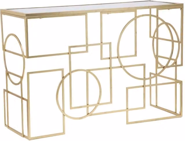Consolle Marie geometrica in ferro oro con piano a specchio 120x41x81 cm
