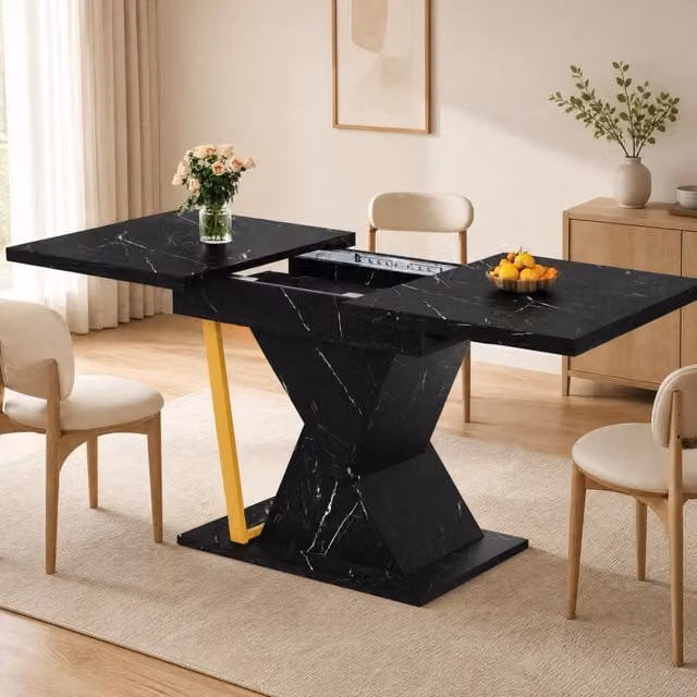 Tavolo da pranzo allungabile 110-140 x 80 x 76 cm in MDF e metallo nero