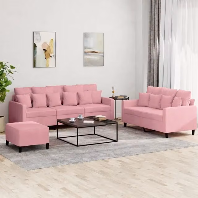 Set di Divani 3 pz con Cuscini rosa in Velluto 3201733