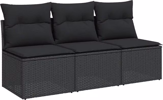 Divano da Giardino con Cuscini 3 Posti-Sofa da giardino nero in polyrattan 942919