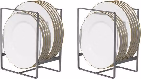 Due ripiani metallici portaoggetti, grigi, scaffale da cucina, cassetti, organizer, stoviglie, 2 pezzi