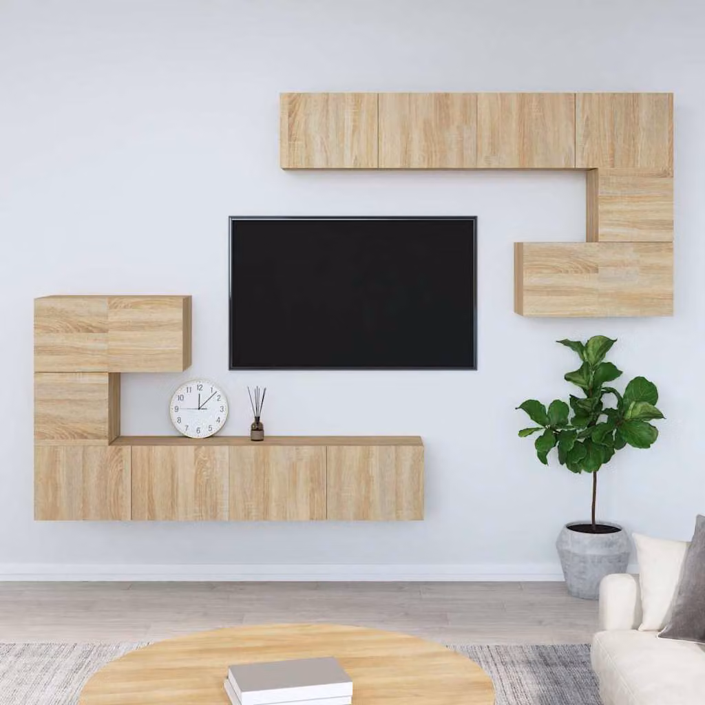 vidaXL Mobile Porta TV a Parete in Legno Multistrato, Colore Marrone/Beige, H 80 cm x L 30 cm x P 30 cm