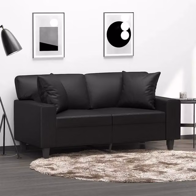 Divano a 2 Posti con Cuscini-Sofa 2 Posti con Cuscini Nero 120 cm in Similpelle 312804