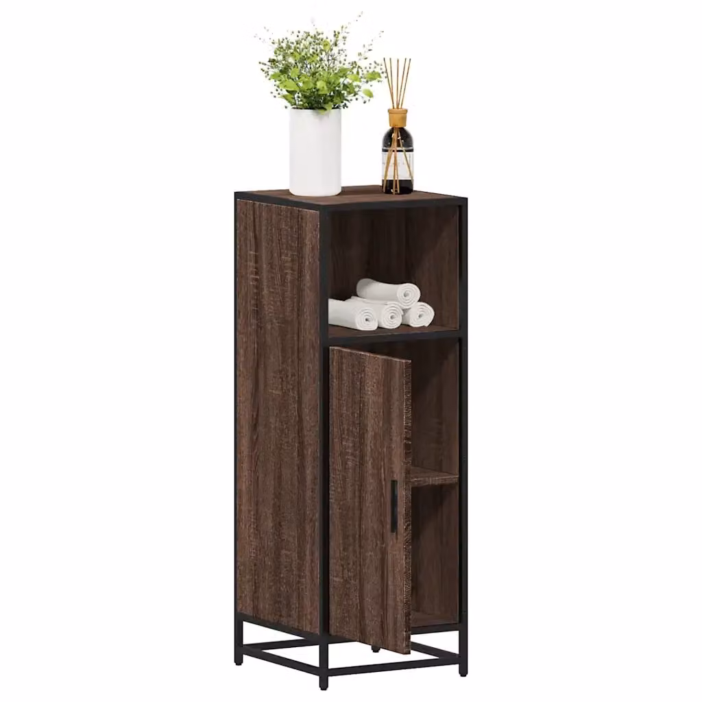 Armadietto da bagno sospeso in stile industrial con ante in rovere marrone e ripiani interni, L: 35 cm, P: 37,5 cm, H: 100 cm – 2