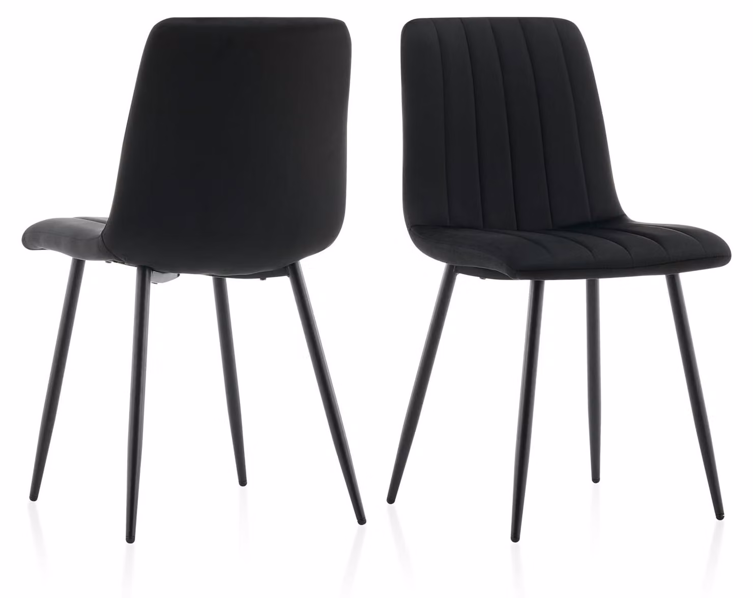 Set di 2 poltrone da pranzo in velluto, colore nero, con gambe in metallo