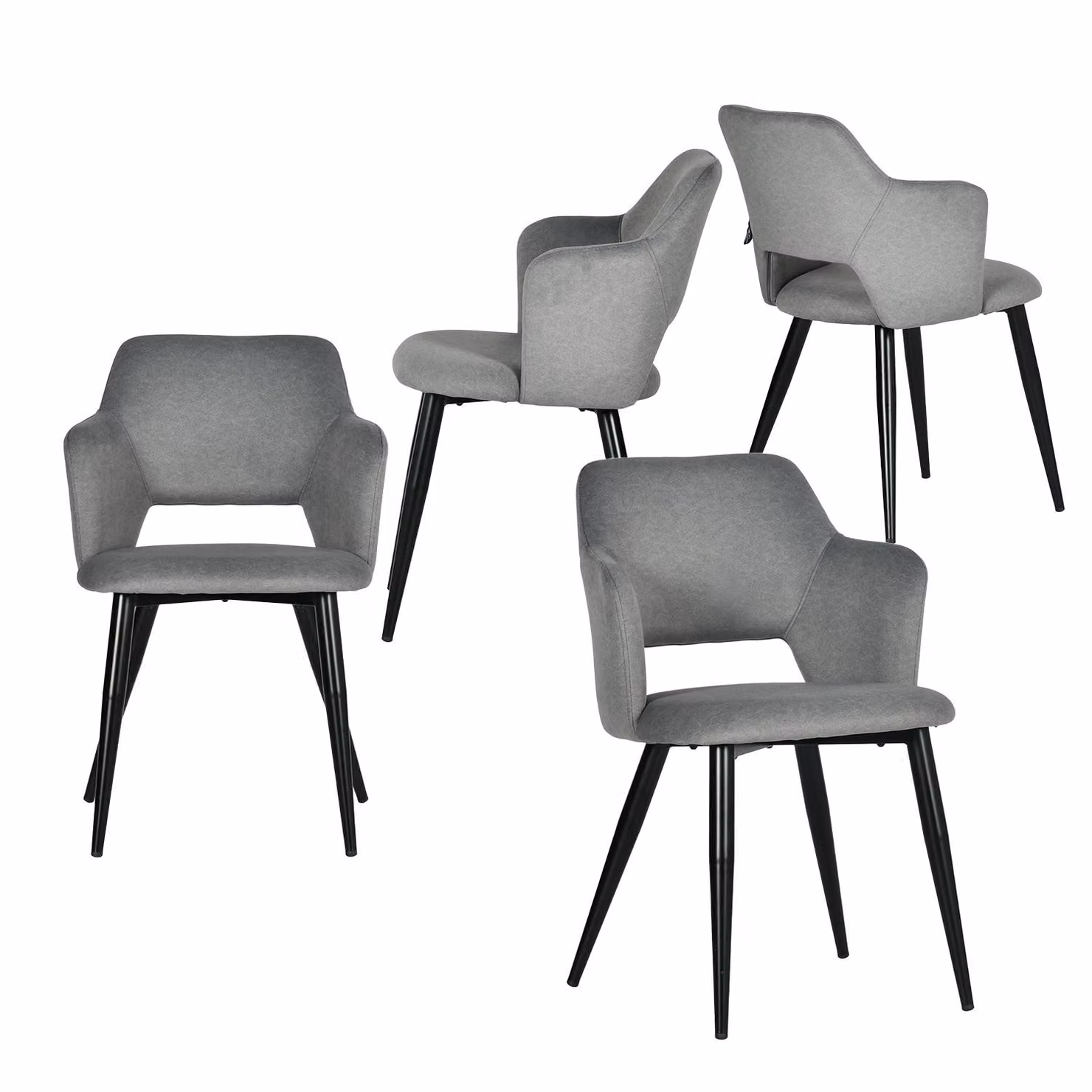 Meubles Cosy Set da 4 sedie da pranzo in stile scandinavo con braccioli, tessuto ecologico e seduta imbottita Grigio - AKANJI CC