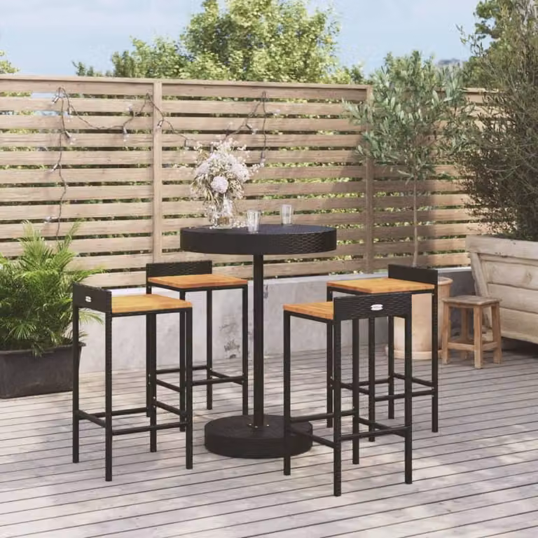 Maison Exclusive - Set Bar Giardino 5 pz Nero Polyrattan e Legno Massello Acacia