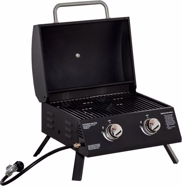 Barbecue a gas pieghevole da tavolo Outsunny in acciaio nero con termometro L: 55 cm, P: 46,5 cm, H: 41 cm
